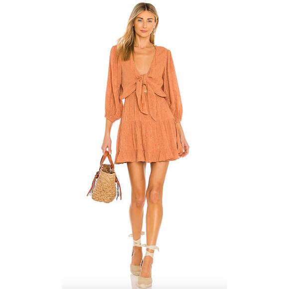 L*Space Stay Golden Metallic Boho Mini Dress Orange Size Small - Picture 1 of 7